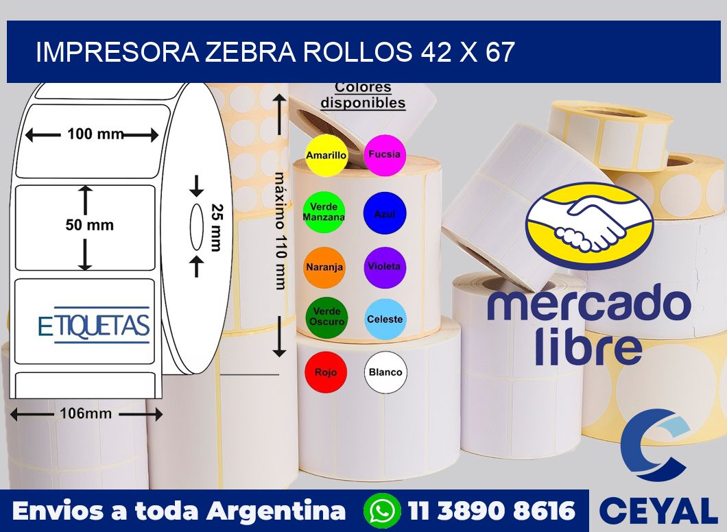 Impresora Zebra rollos 42 x 67