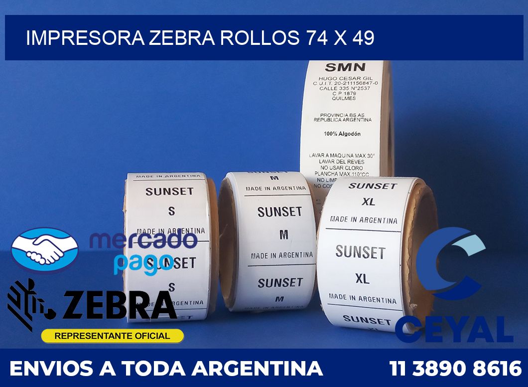 Impresora Zebra rollos 74 x 49