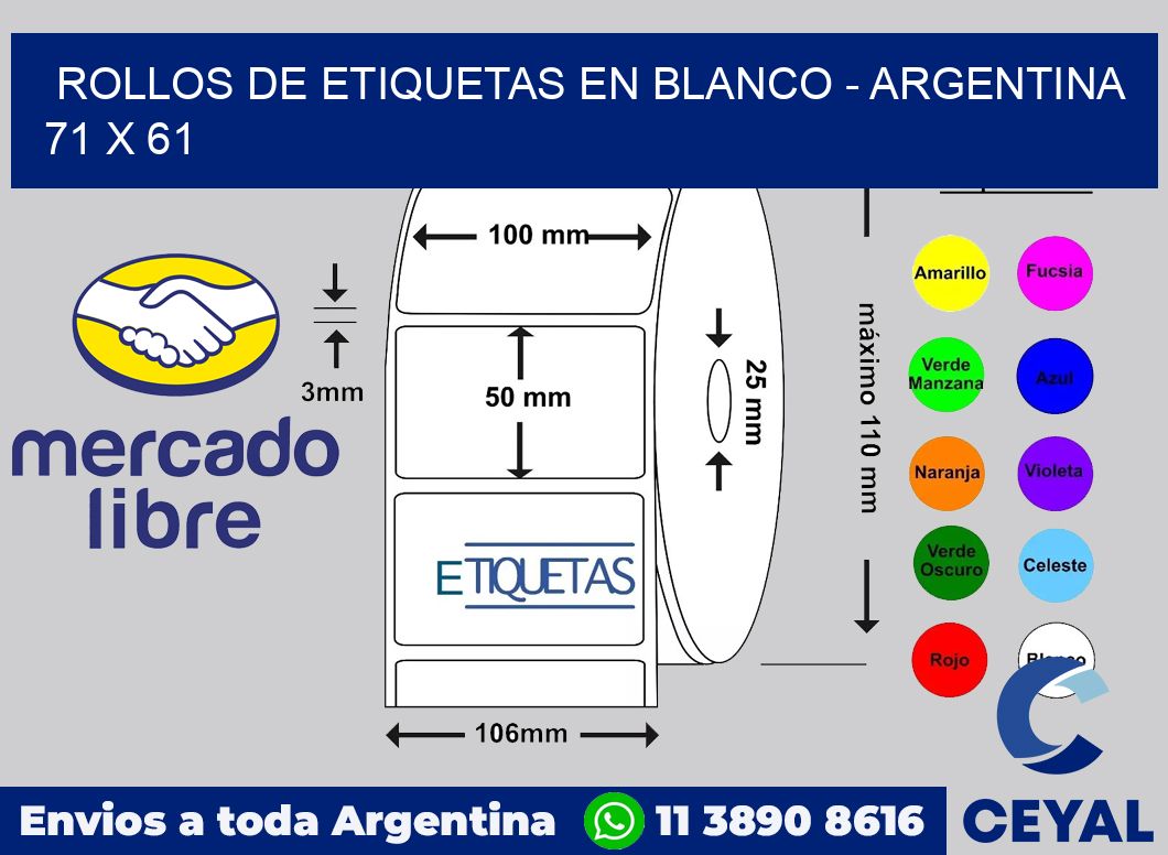 Rollos de etiquetas en blanco - Argentina 71 x 61