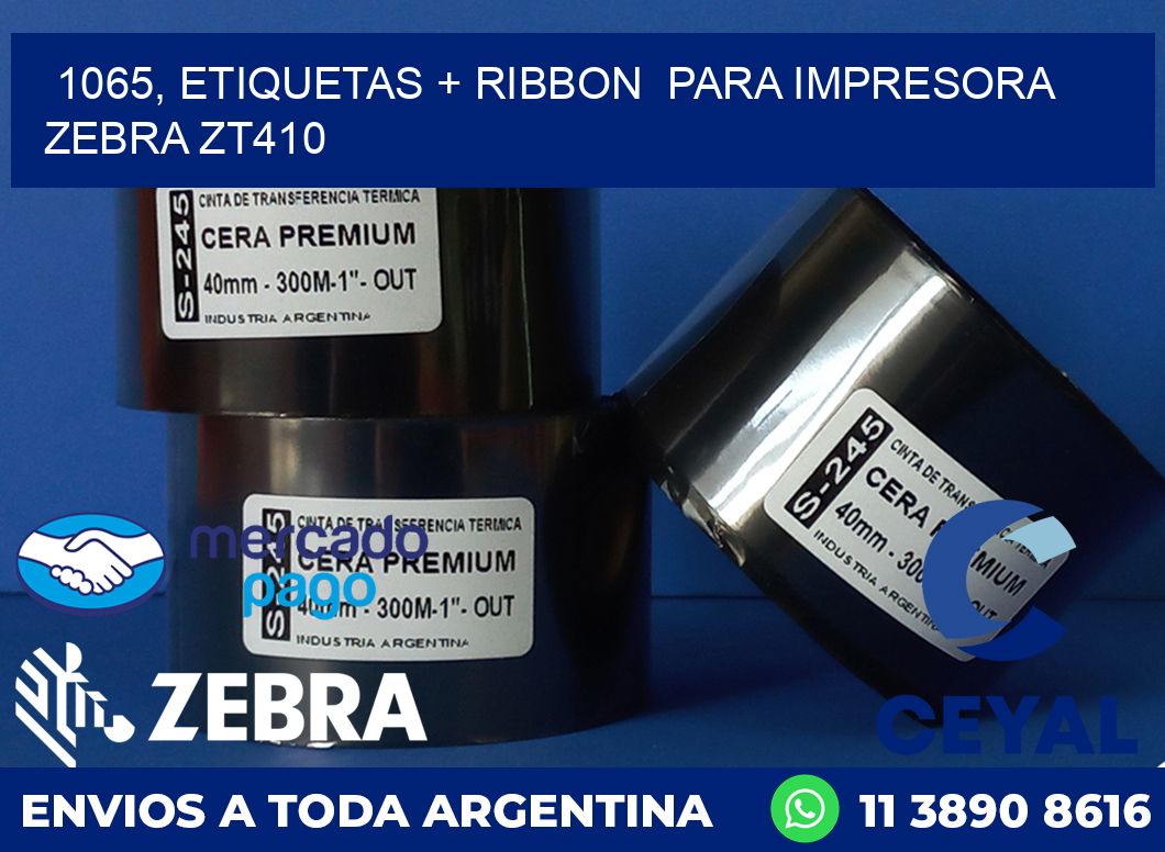 1065, etiquetas + ribbon  para impresora zebra ZT410