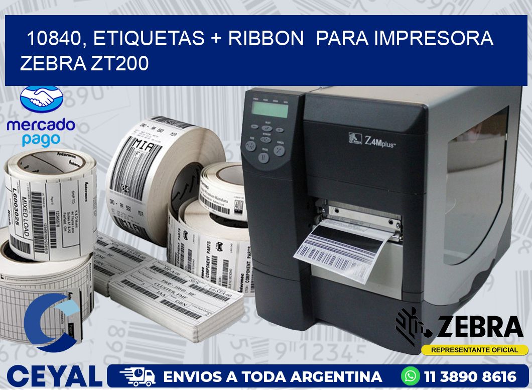 10840, etiquetas + ribbon  para impresora zebra ZT200