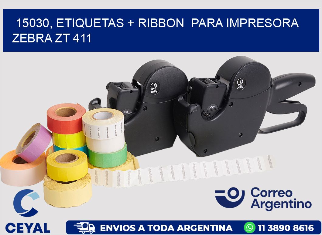 15030, etiquetas + ribbon  para impresora zebra ZT 411