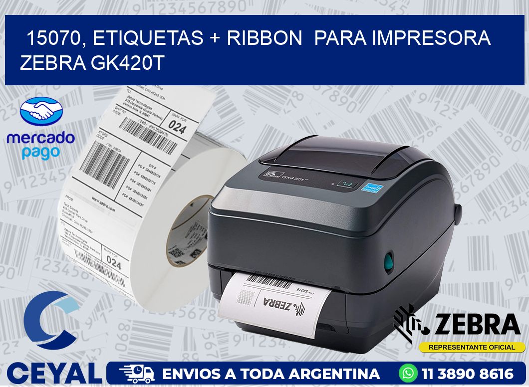 15070, etiquetas + ribbon  para impresora zebra GK420T