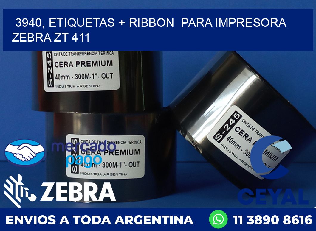 3940, etiquetas + ribbon  para impresora zebra ZT 411