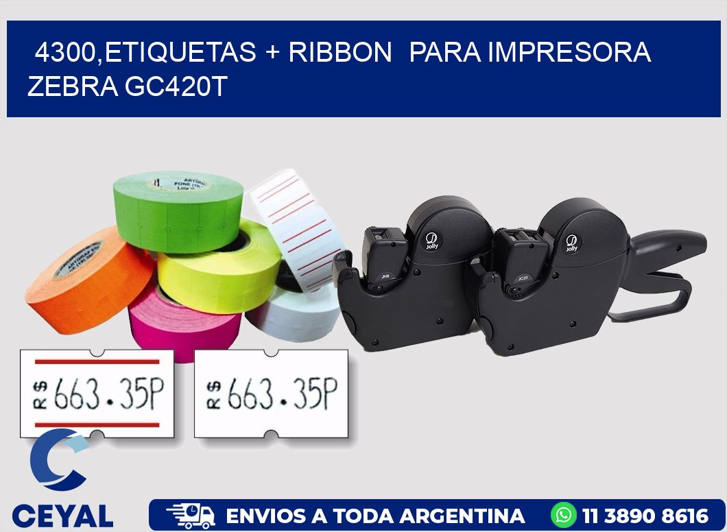 4300,etiquetas + ribbon  para impresora zebra GC420T