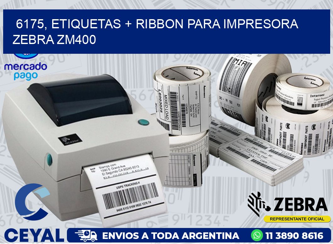 6175, etiquetas + ribbon para impresora zebra ZM400