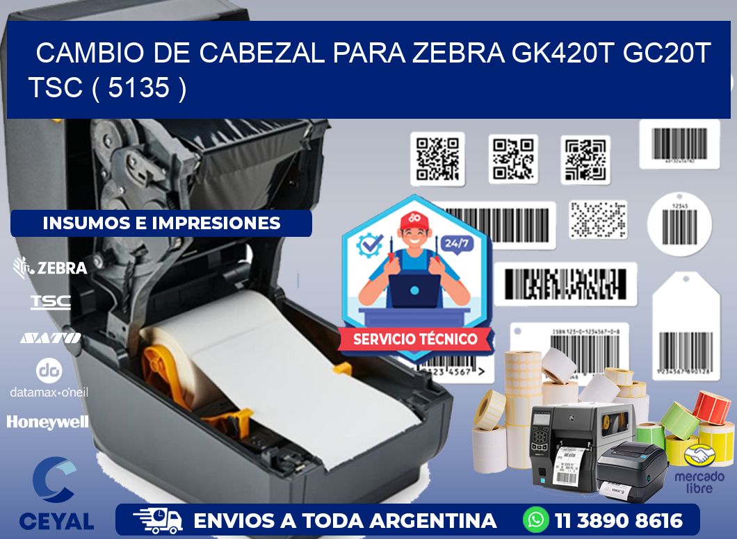 CAMBIO DE CABEZAL PARA ZEBRA GK420T GC20T TSC ( 5135 )