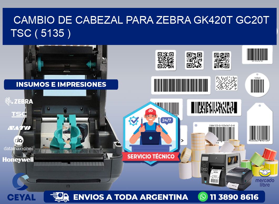 CAMBIO DE CABEZAL PARA ZEBRA GK420T GC20T TSC ( 5135 )