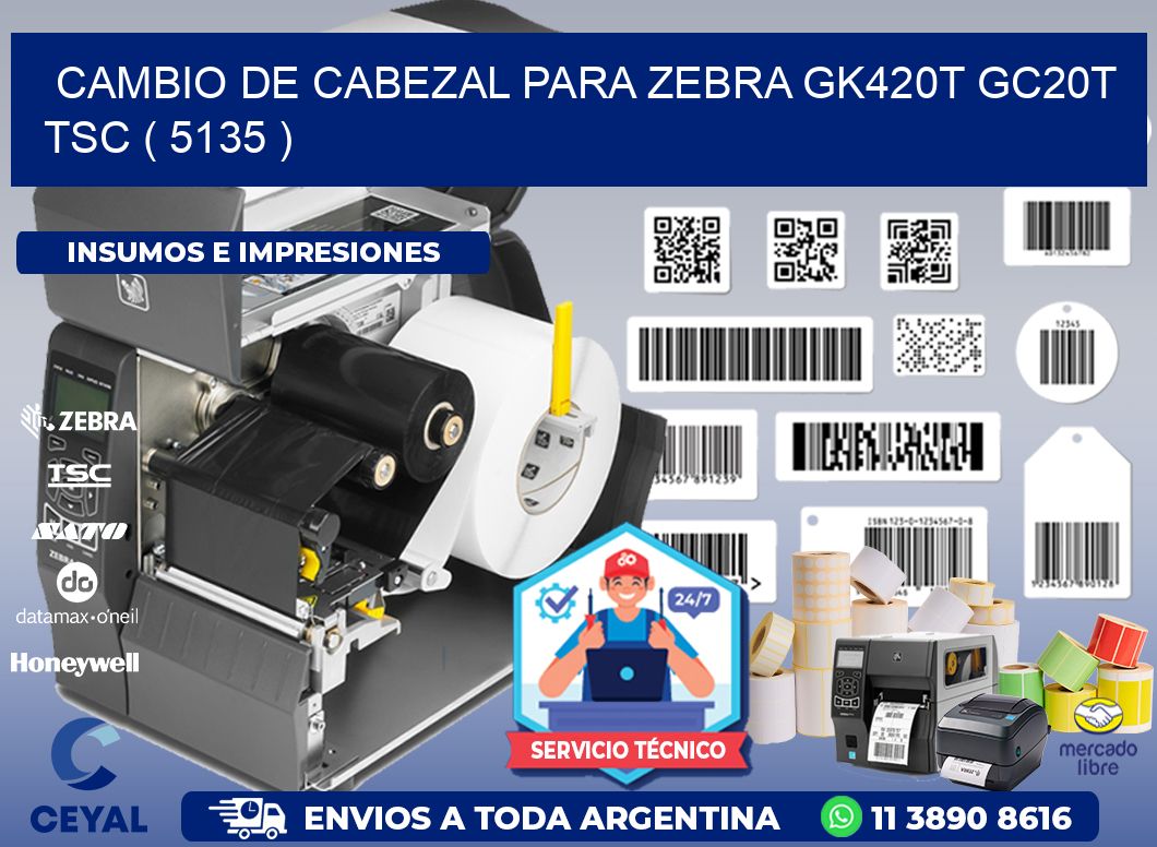 CAMBIO DE CABEZAL PARA ZEBRA GK420T GC20T TSC ( 5135 )