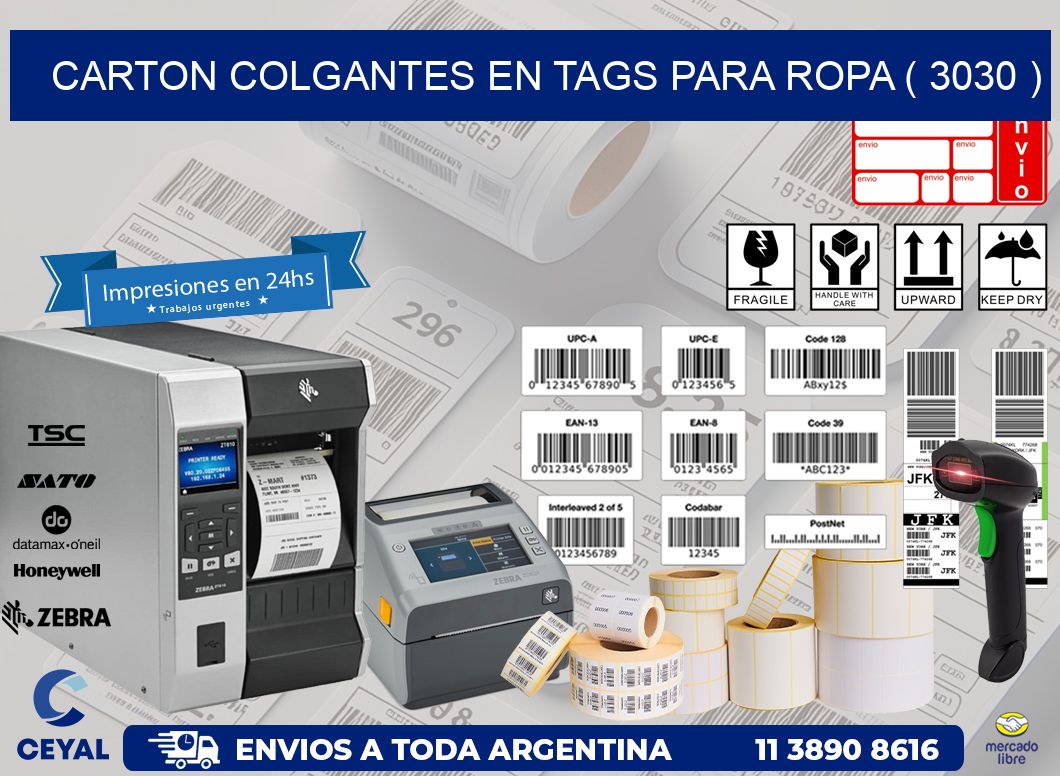 CARTON COLGANTES EN TAGS PARA ROPA ( 3030 )