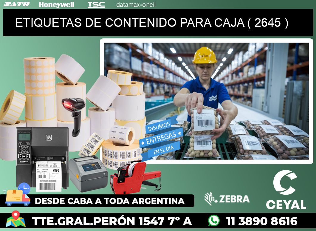 ETIQUETAS DE CONTENIDO PARA CAJA ( 2645 )