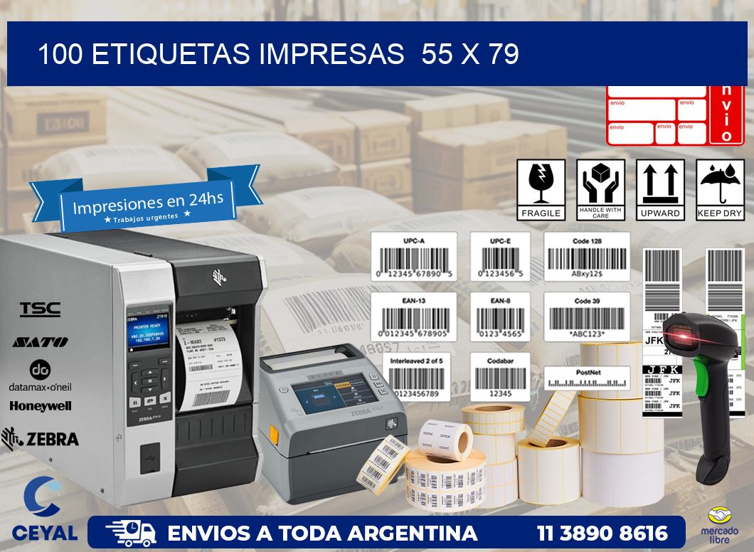 100 ETIQUETAS IMPRESAS  55 x 79