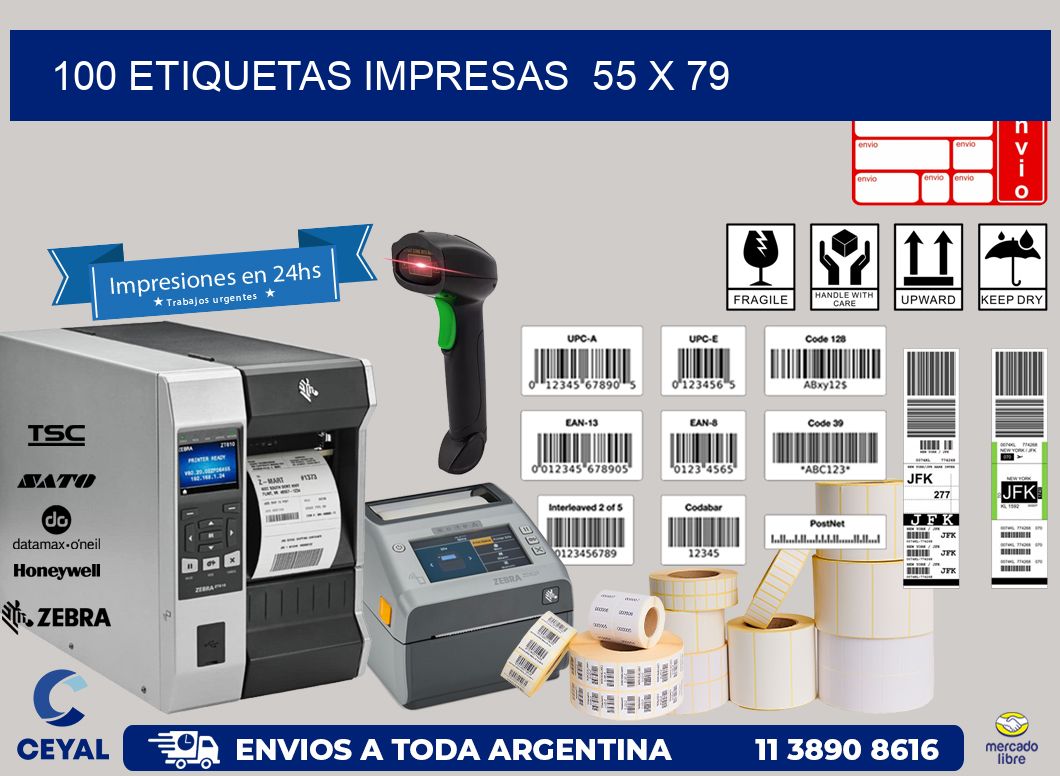 100 ETIQUETAS IMPRESAS  55 x 79