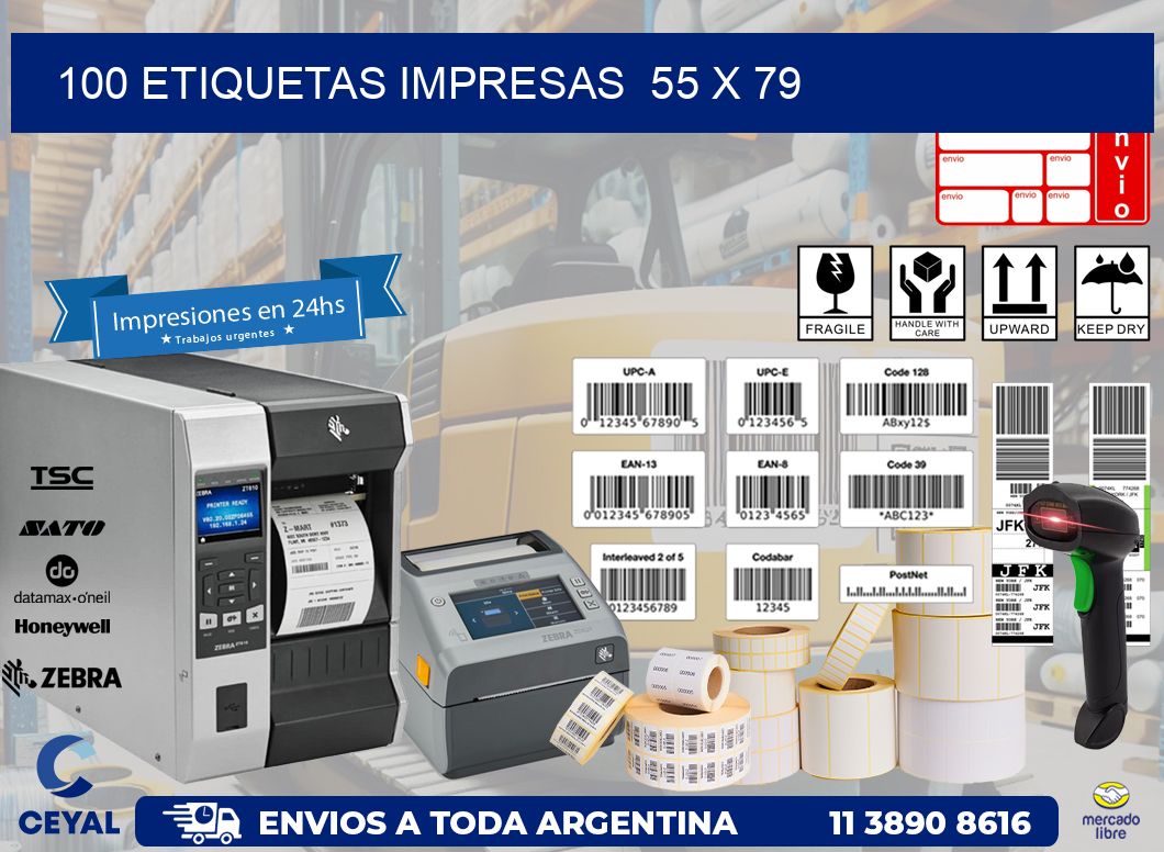 100 ETIQUETAS IMPRESAS  55 x 79