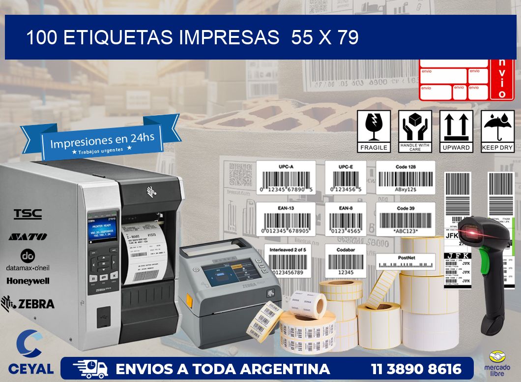 100 ETIQUETAS IMPRESAS  55 x 79