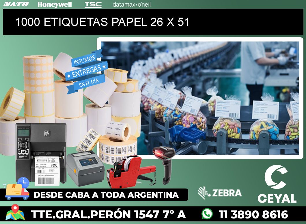 1000 ETIQUETAS PAPEL 26 x 51