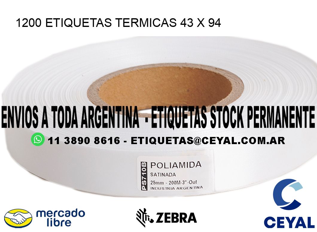 1200 ETIQUETAS TERMICAS 43 x 94