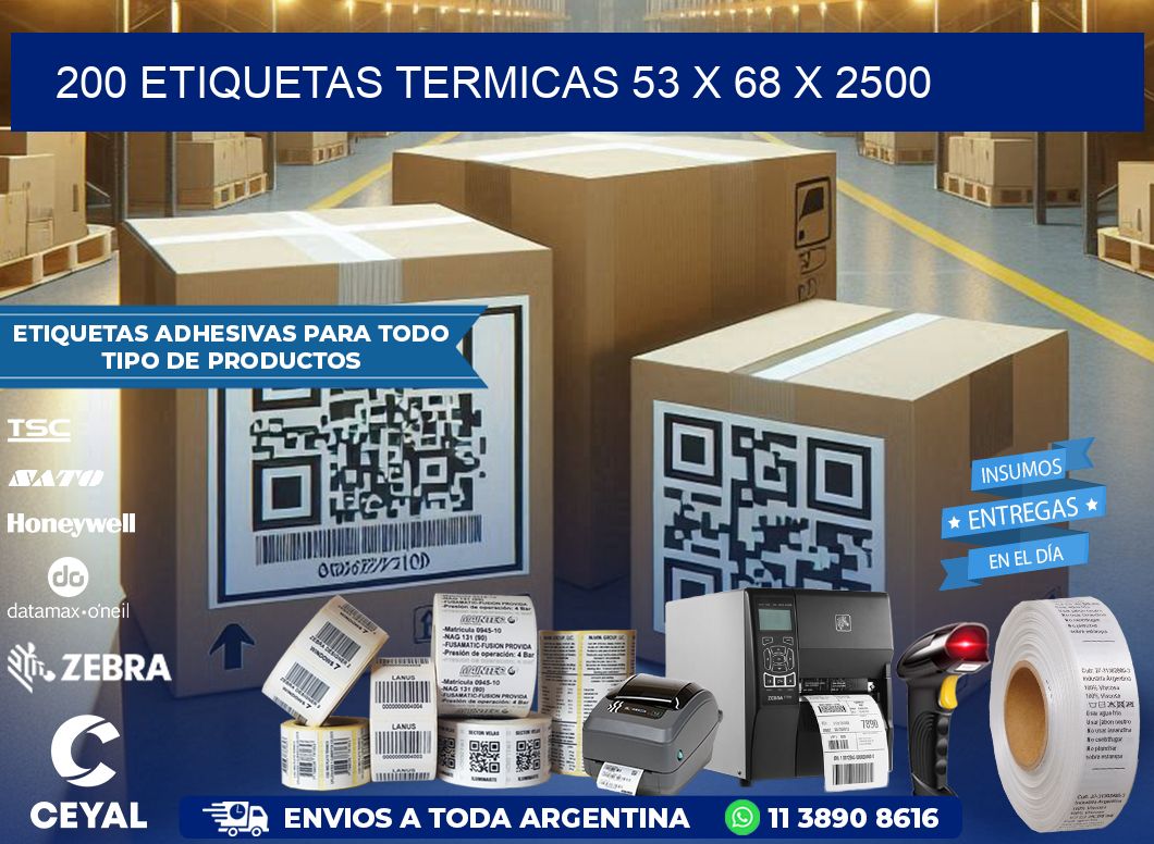 200 ETIQUETAS TERMICAS 53 x 68 x 2500