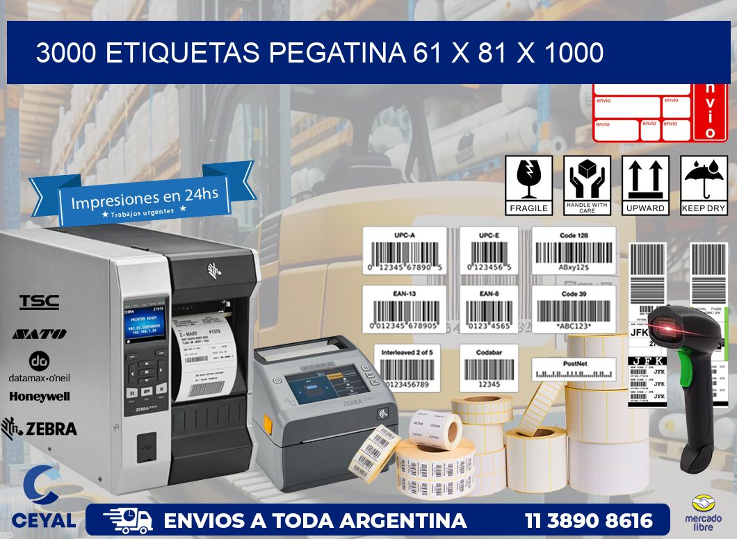 3000 ETIQUETAS PEGATINA 61 x 81 x 1000