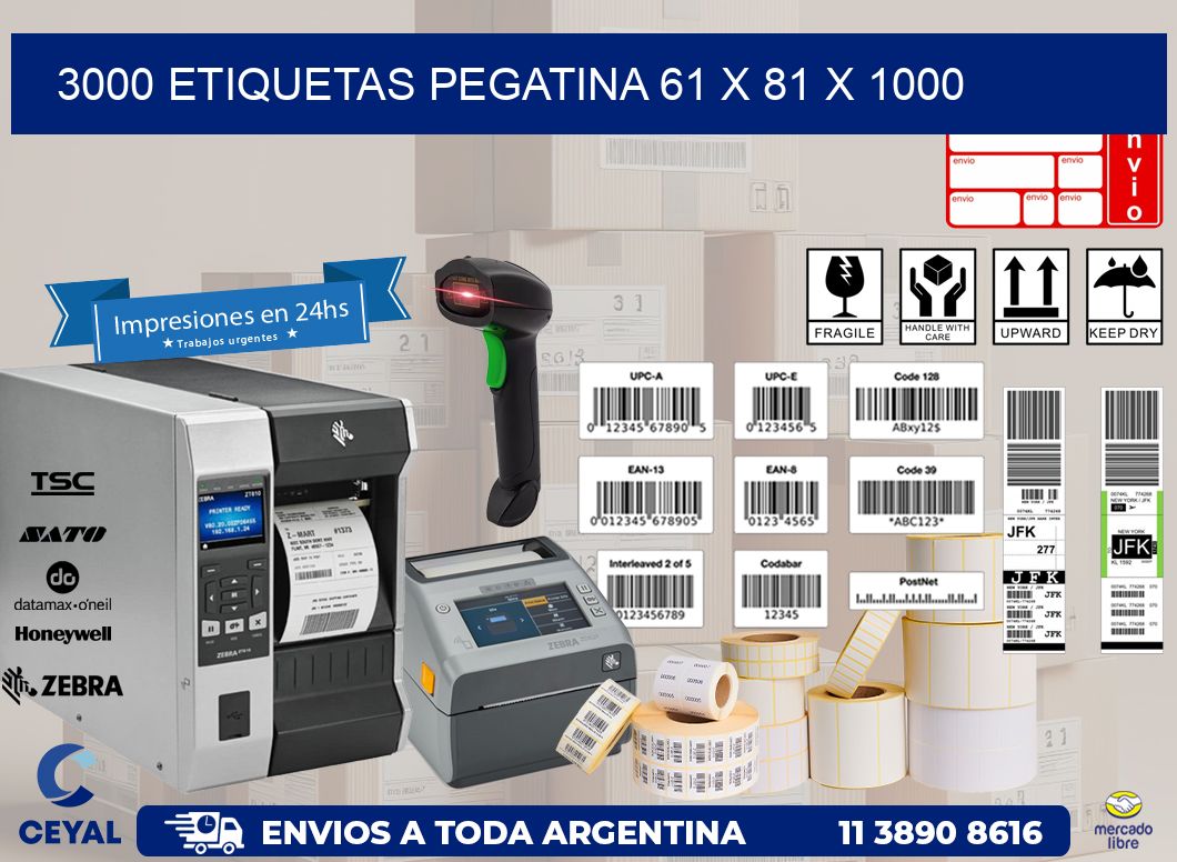 3000 ETIQUETAS PEGATINA 61 x 81 x 1000