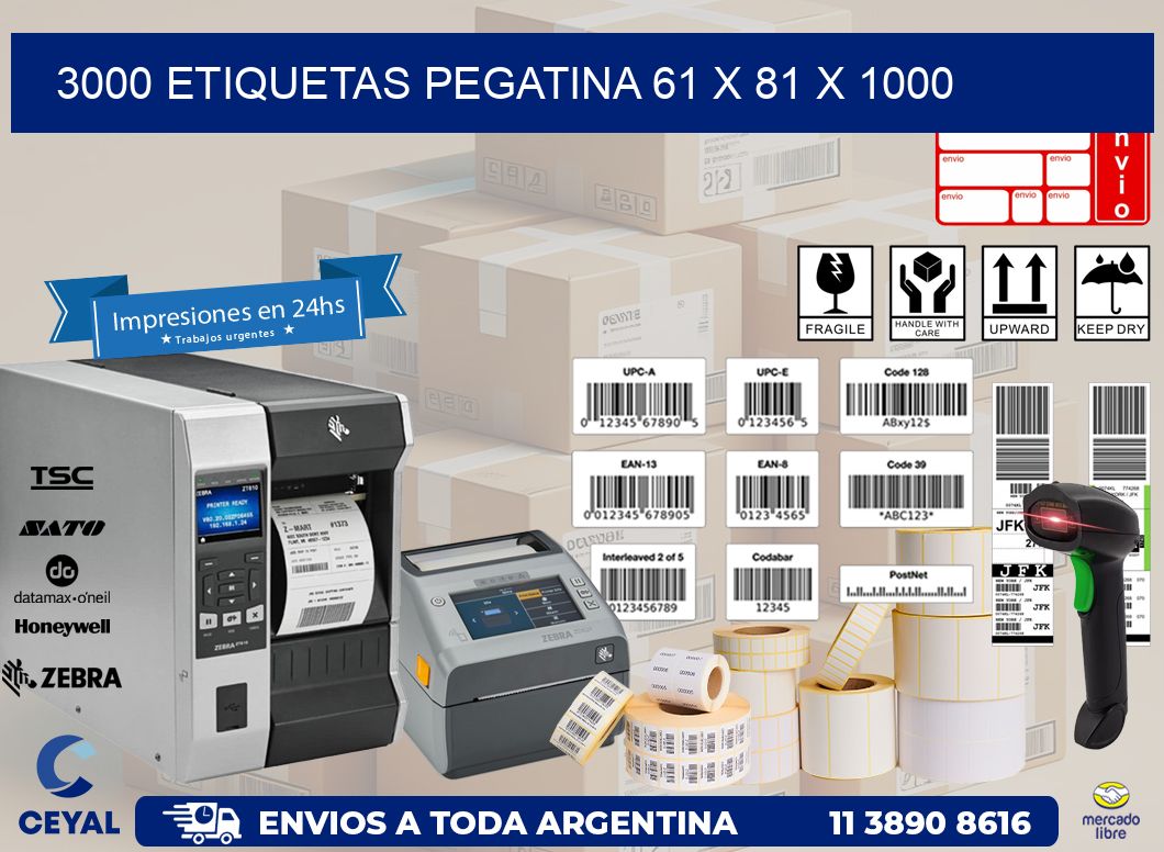 3000 ETIQUETAS PEGATINA 61 x 81 x 1000