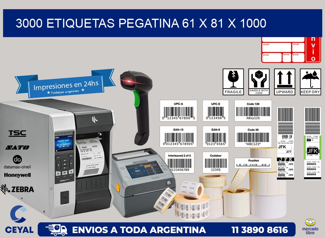 3000 ETIQUETAS PEGATINA 61 x 81 x 1000