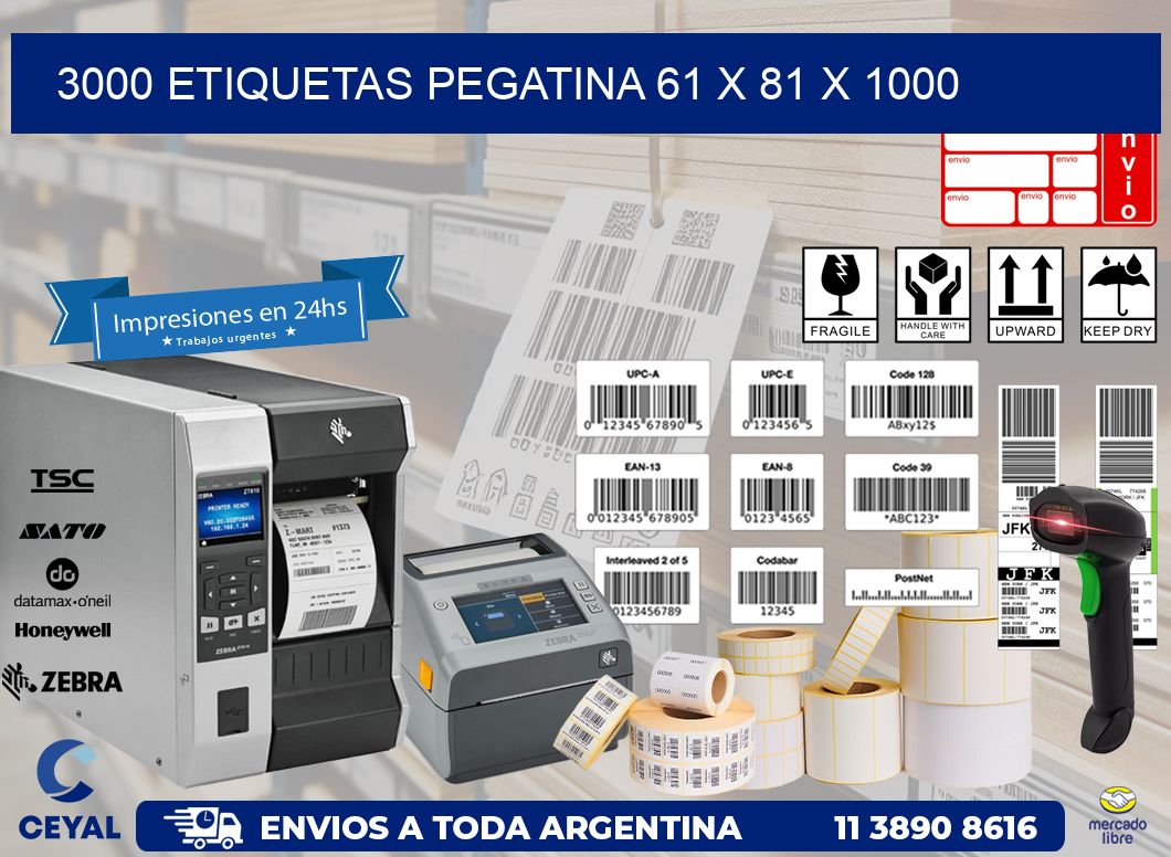 3000 ETIQUETAS PEGATINA 61 x 81 x 1000