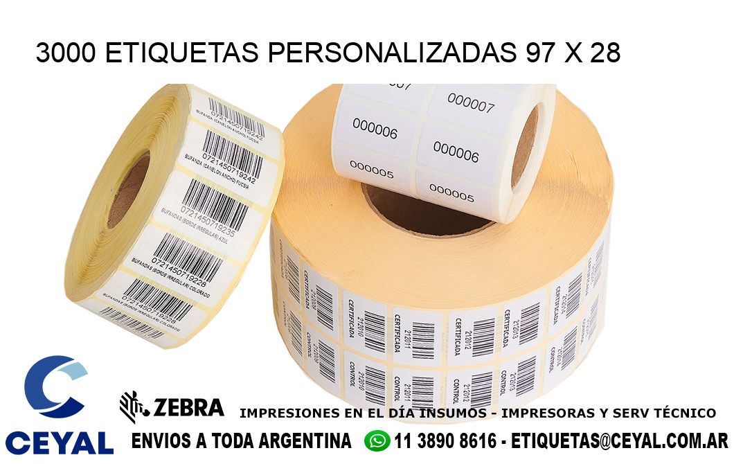 3000 ETIQUETAS PERSONALIZADAS 97 x 28