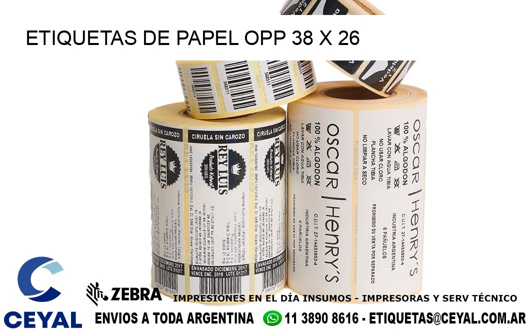 ETIQUETAS DE PAPEL OPP 38 x 26