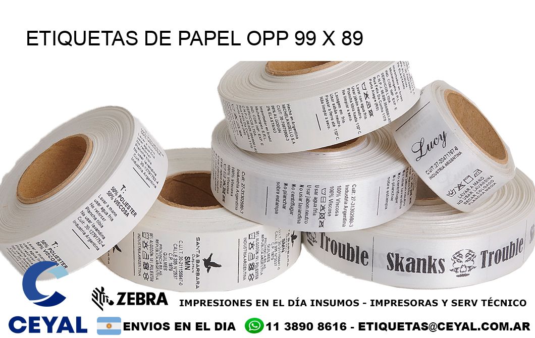 ETIQUETAS DE PAPEL OPP 99 x 89