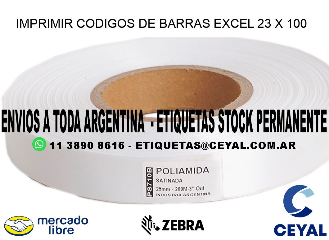 IMPRIMIR CODIGOS DE BARRAS EXCEL 23 x 100