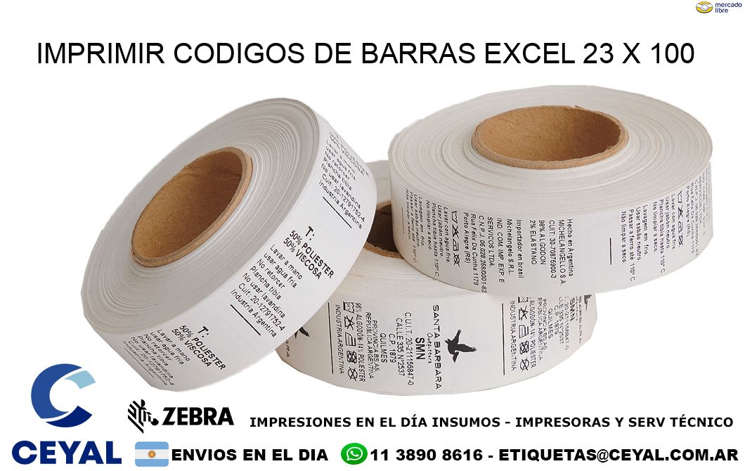 IMPRIMIR CODIGOS DE BARRAS EXCEL 23 x 100