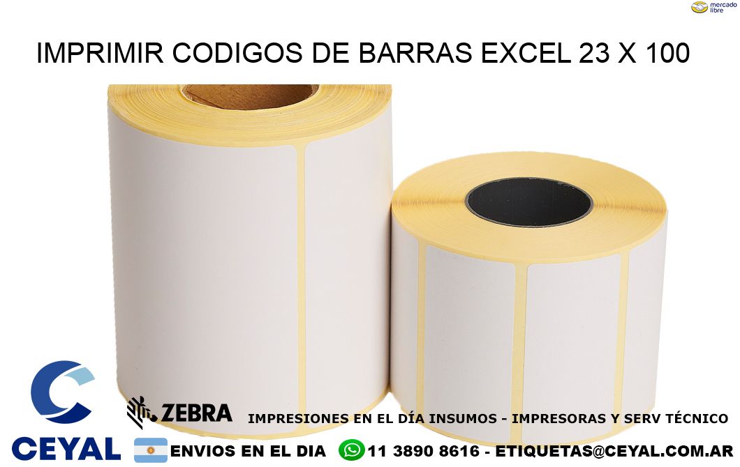 IMPRIMIR CODIGOS DE BARRAS EXCEL 23 x 100