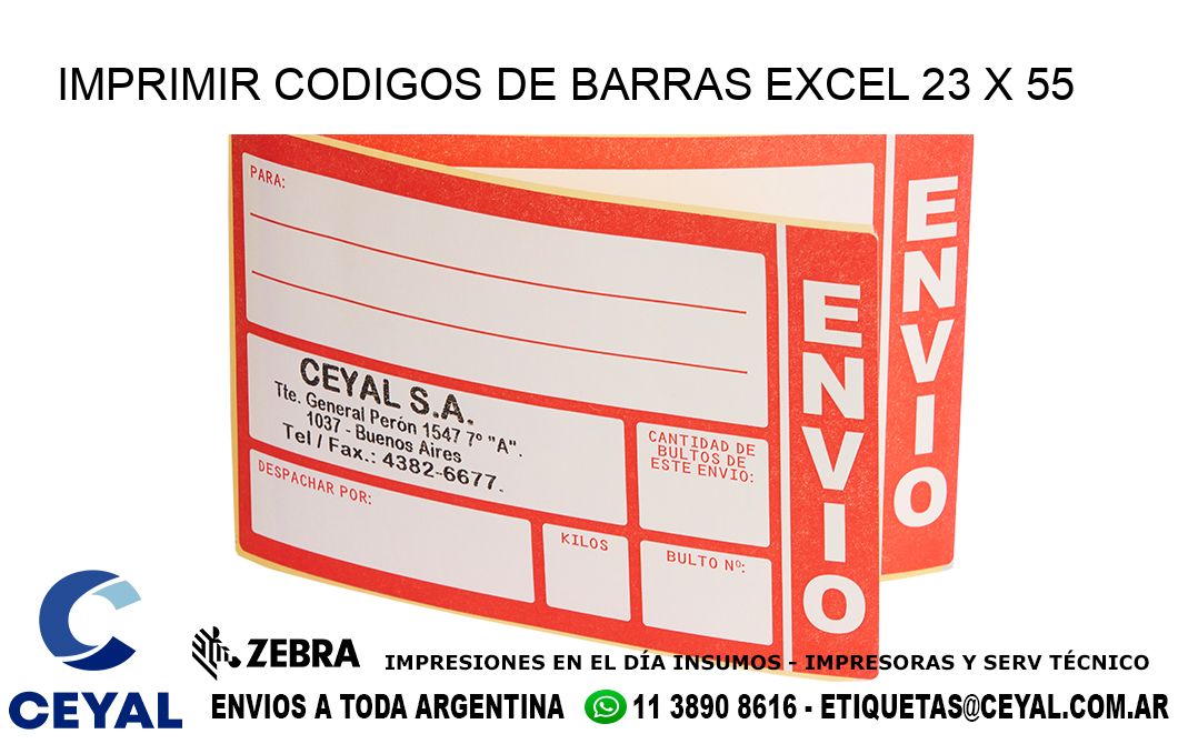 IMPRIMIR CODIGOS DE BARRAS EXCEL 23 x 55