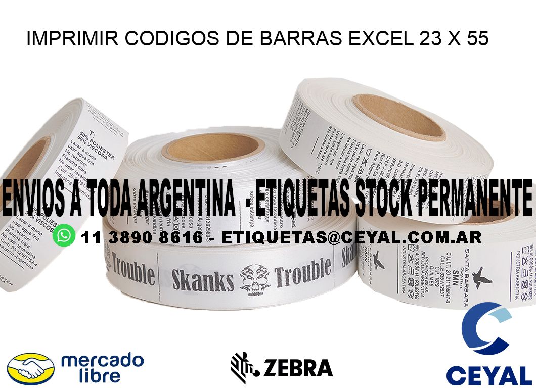 IMPRIMIR CODIGOS DE BARRAS EXCEL 23 x 55