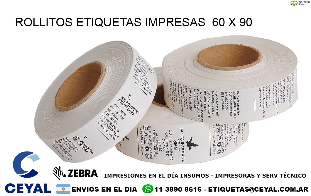 ROLLITOS ETIQUETAS IMPRESAS  60 x 90