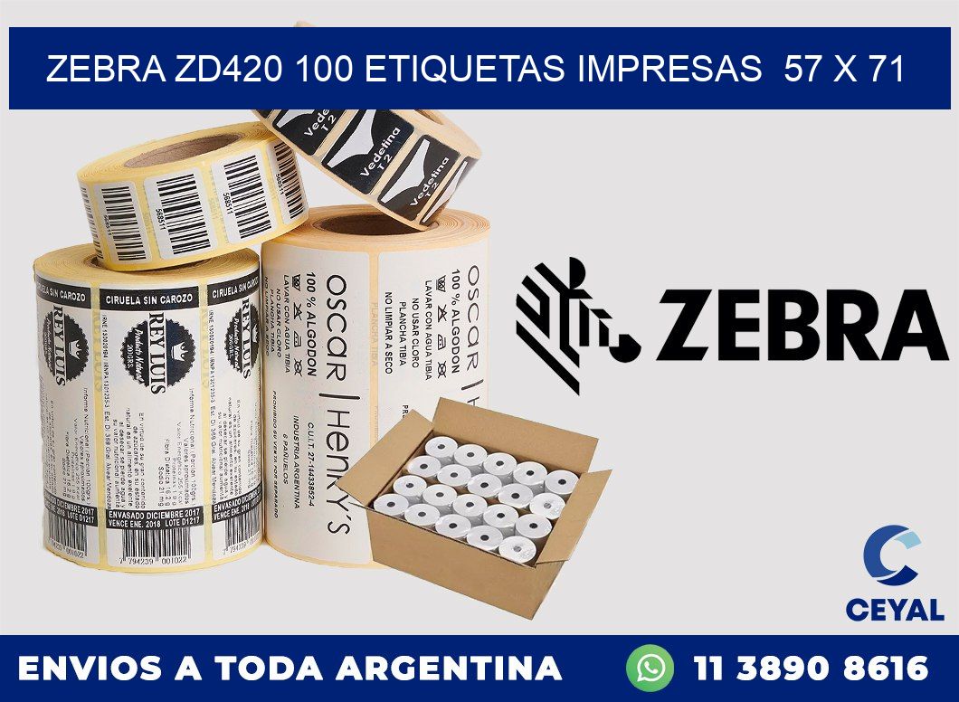 ZEBRA ZD420 100 ETIQUETAS IMPRESAS  57 x 71