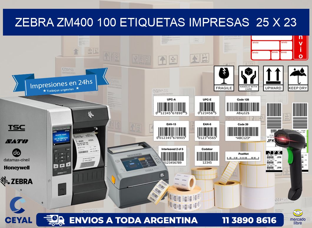 ZEBRA ZM400 100 ETIQUETAS IMPRESAS  25 x 23