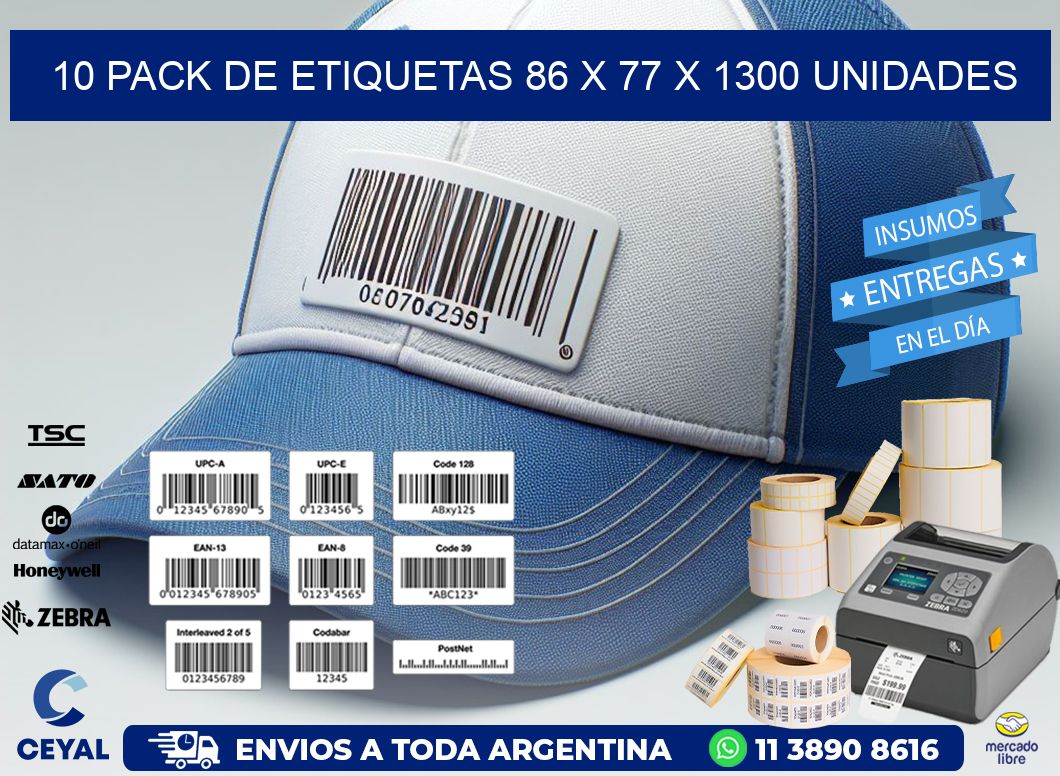 10 PACK DE ETIQUETAS 86 x 77 X 1300 UNIDADES