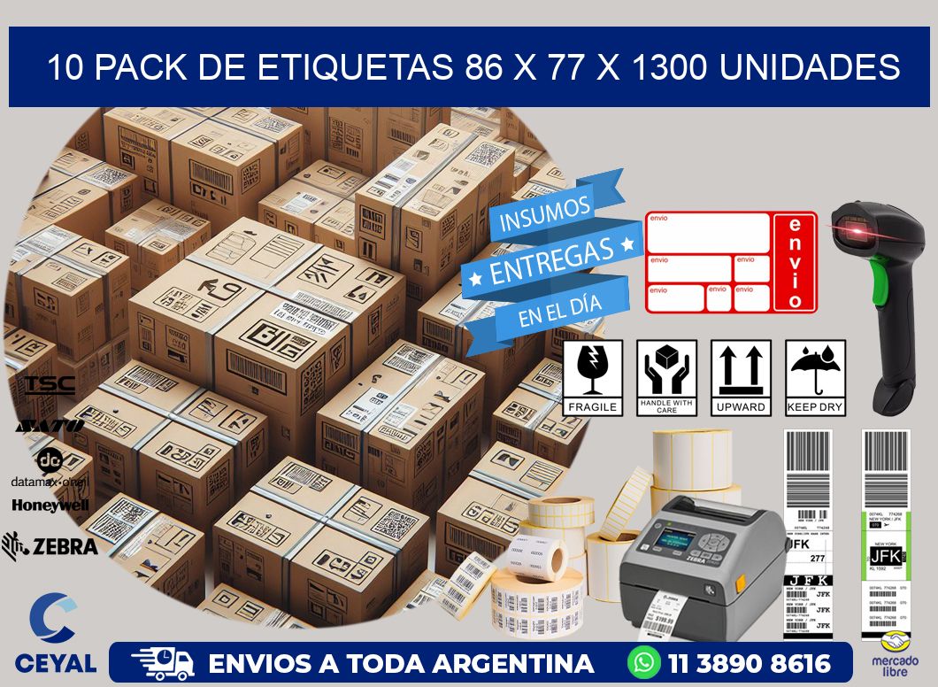 10 PACK DE ETIQUETAS 86 x 77 X 1300 UNIDADES