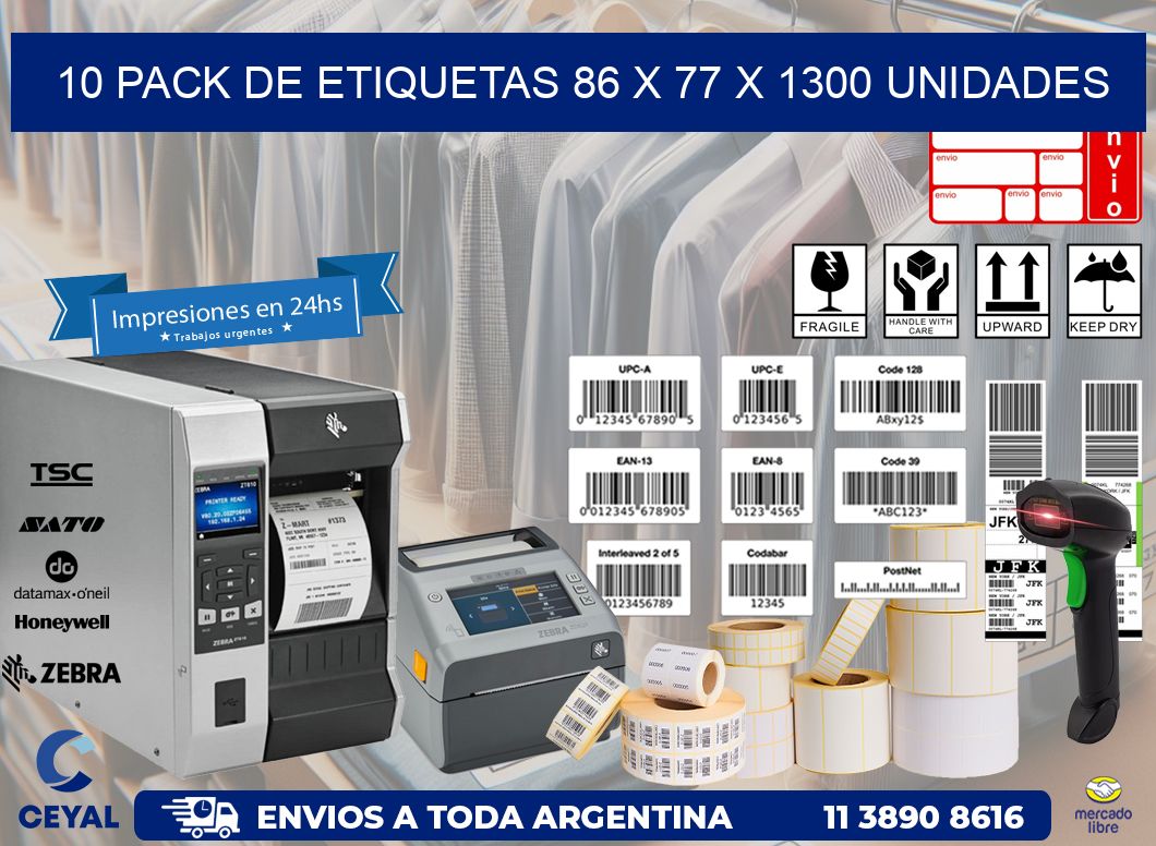 10 PACK DE ETIQUETAS 86 x 77 X 1300 UNIDADES