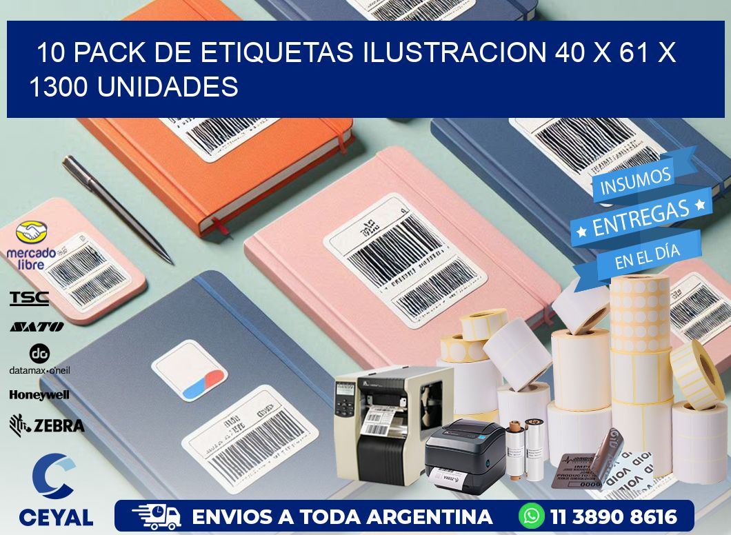 10 PACK DE ETIQUETAS ILUSTRACION 40 x 61 X 1300 UNIDADES