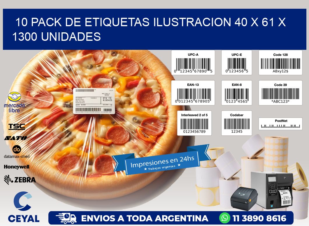 10 PACK DE ETIQUETAS ILUSTRACION 40 x 61 X 1300 UNIDADES