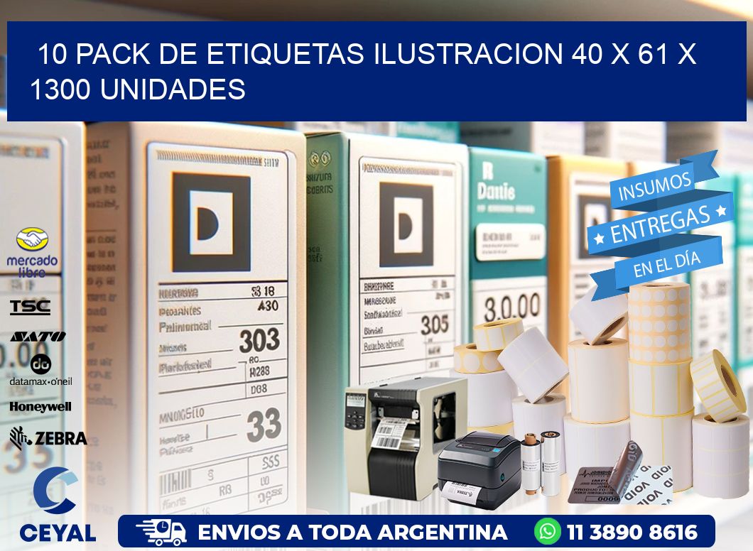 10 PACK DE ETIQUETAS ILUSTRACION 40 x 61 X 1300 UNIDADES