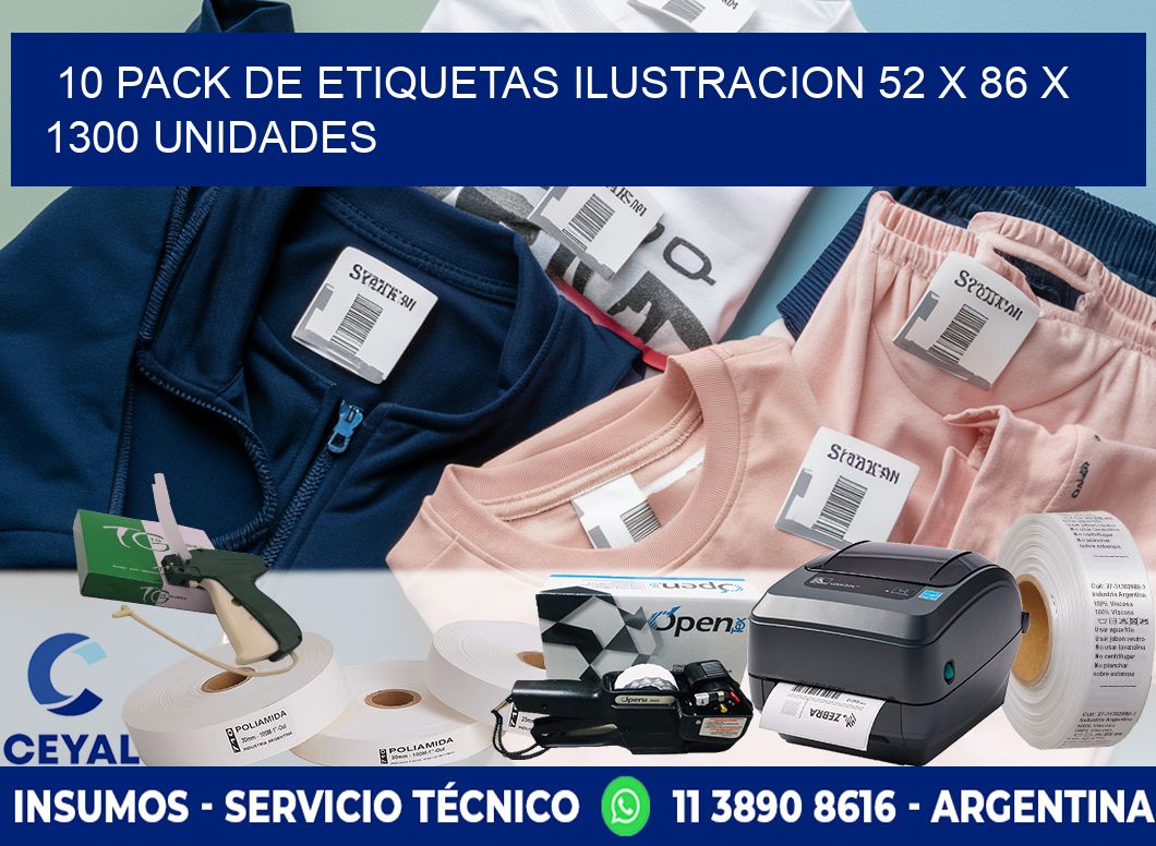 10 PACK DE ETIQUETAS ILUSTRACION 52 x 86 X 1300 UNIDADES