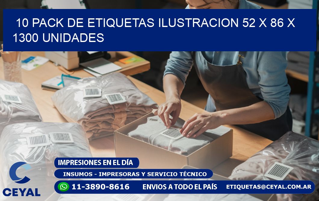 10 PACK DE ETIQUETAS ILUSTRACION 52 x 86 X 1300 UNIDADES