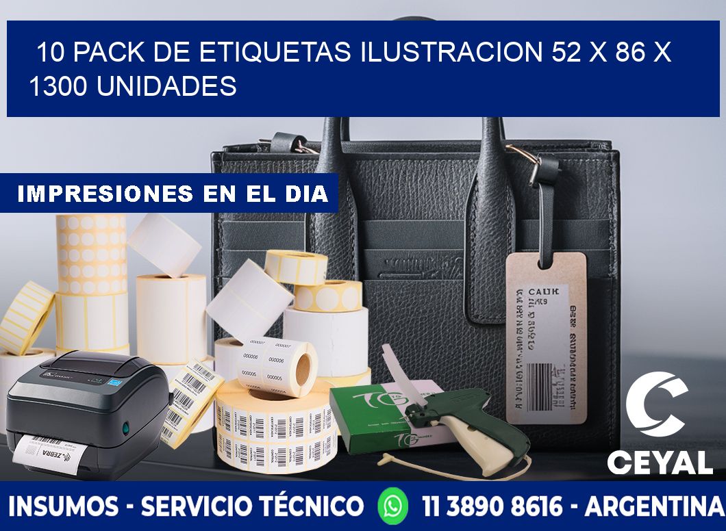 10 PACK DE ETIQUETAS ILUSTRACION 52 x 86 X 1300 UNIDADES