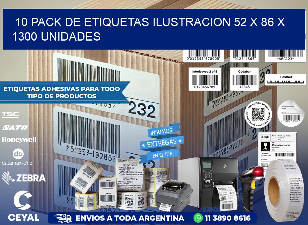 10 PACK DE ETIQUETAS ILUSTRACION 52 x 86 X 1300 UNIDADES