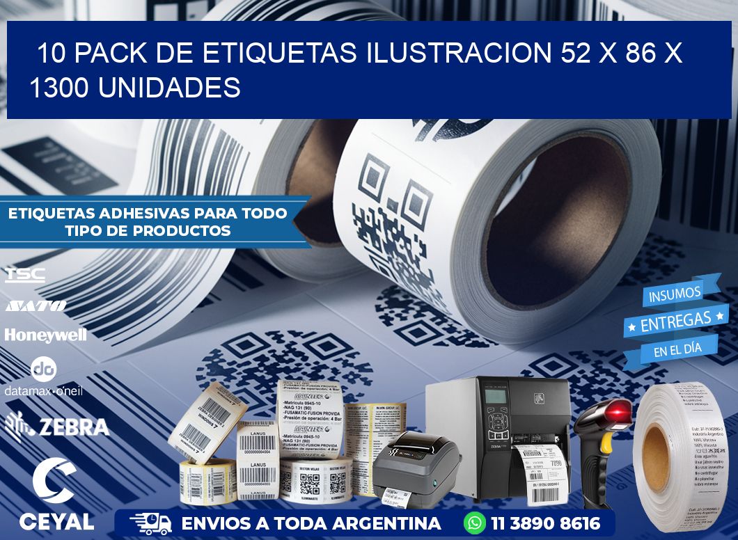 10 PACK DE ETIQUETAS ILUSTRACION 52 x 86 X 1300 UNIDADES