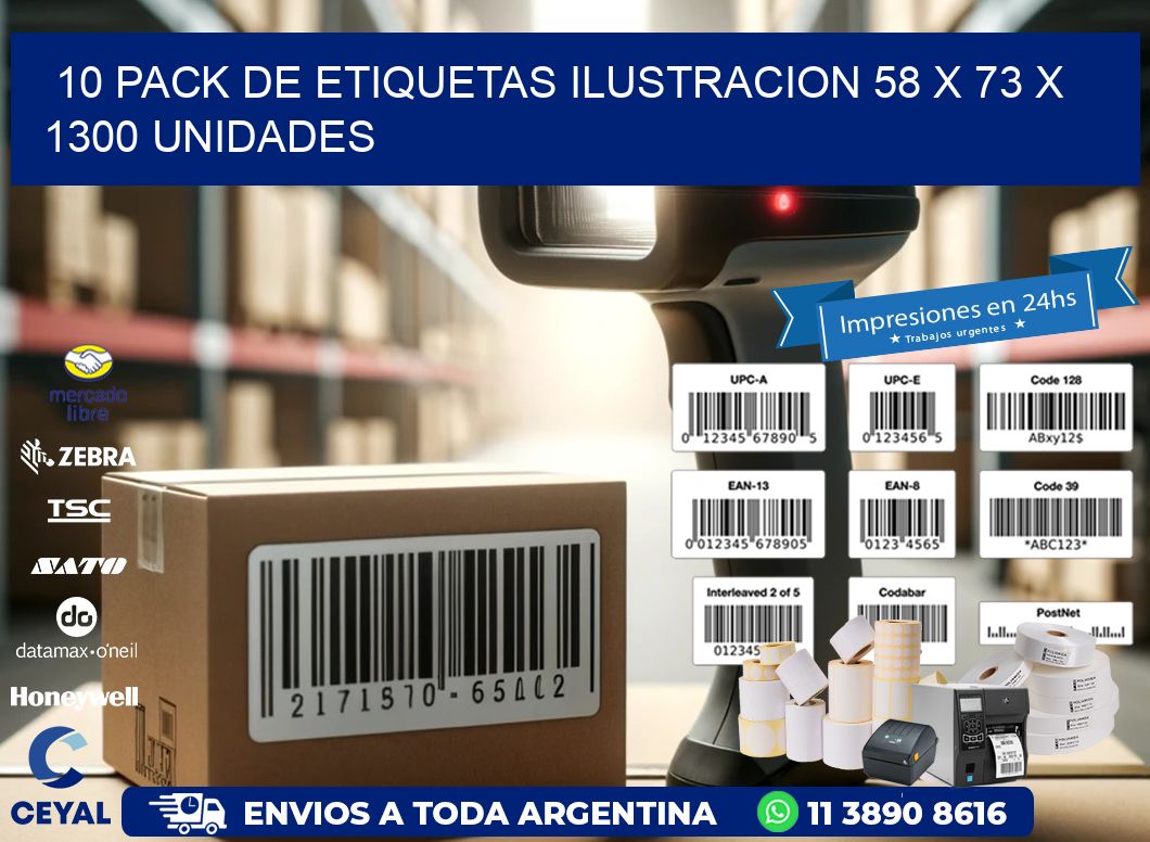 10 PACK DE ETIQUETAS ILUSTRACION 58 x 73 X 1300 UNIDADES